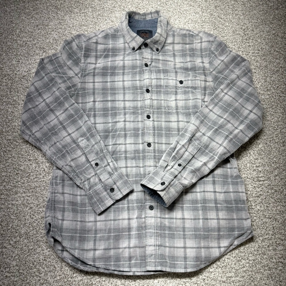 Men’s Legacy Copper & Oak Grey Plaid‎ Corduroy Button Down Long Sleeve Shirt Med